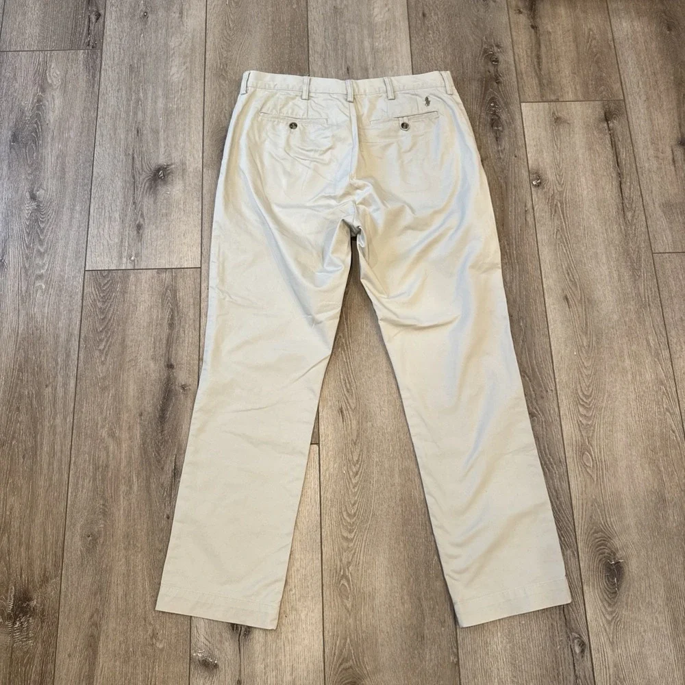 Polo Ralph Lauren Chino Pants Mens 38x32 Khaki Stretch‎ Straight Fit Pony Preppy